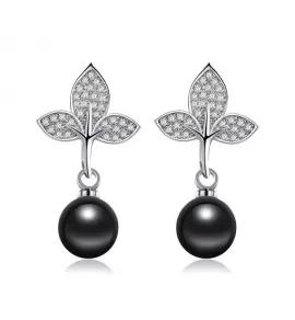 Серьги-гвоздики Everiot SE-XP-14260 с имитацией жемчуга черного цвета