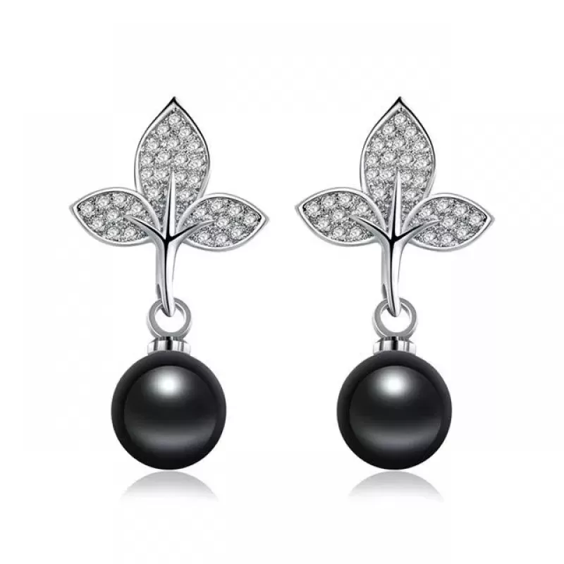 Серьги-гвоздики Everiot SE-XP-14260 с имитацией жемчуга черного цвета