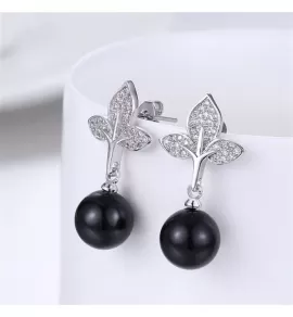 Серьги-гвоздики Everiot SE-XP-14260 с имитацией жемчуга черного цвета