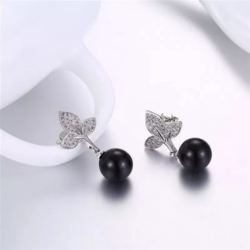 Серьги-гвоздики Everiot SE-XP-14260 с имитацией жемчуга черного цвета