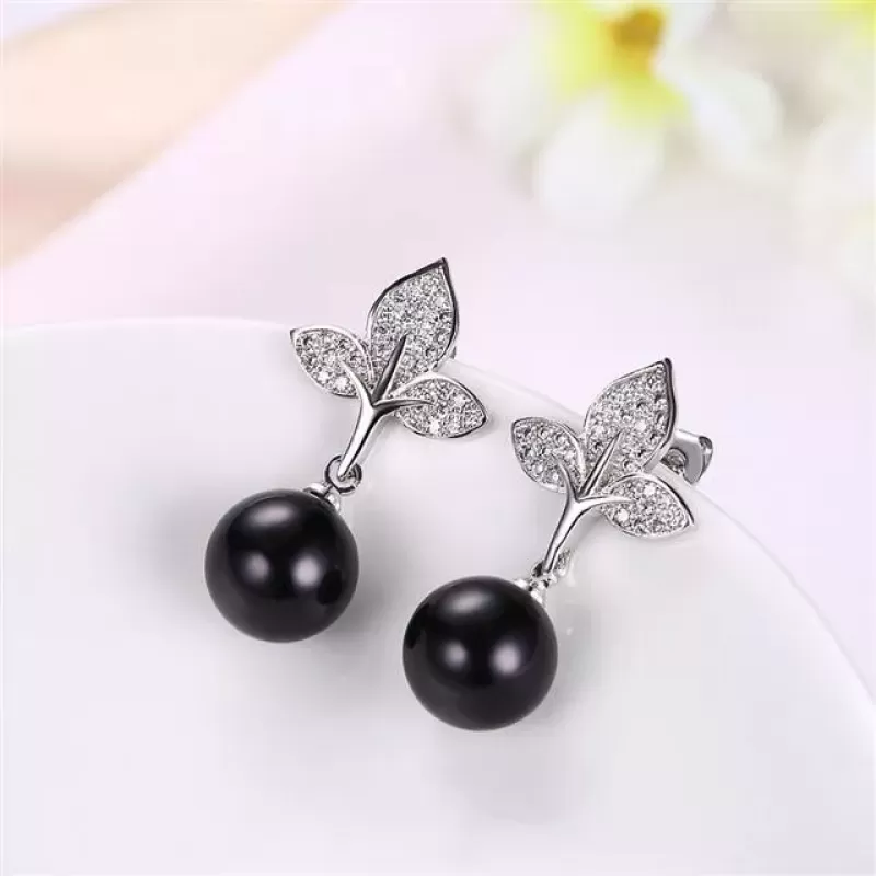 Серьги-гвоздики Everiot SE-XP-14260 с имитацией жемчуга черного цвета