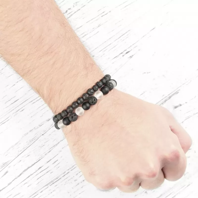 Браслет в два оборота Everiot Select LNS-2275 из лавы, матового агата и горного хрусталя