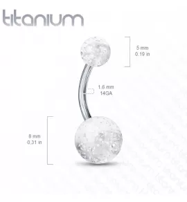 Серьга банан для пирсинга пупка из титана Pirslab --T23NL2-C с блестящими шариками из акрила