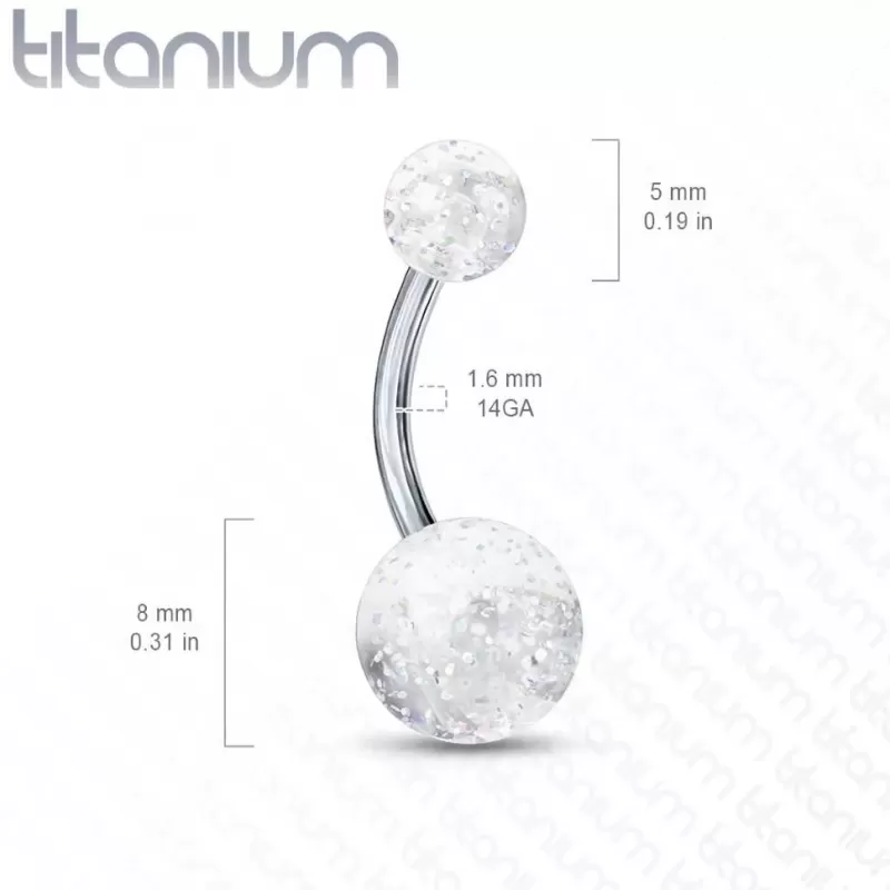 Серьга банан для пирсинга пупка из титана Pirslab --T23NL2-C с блестящими шариками из акрила