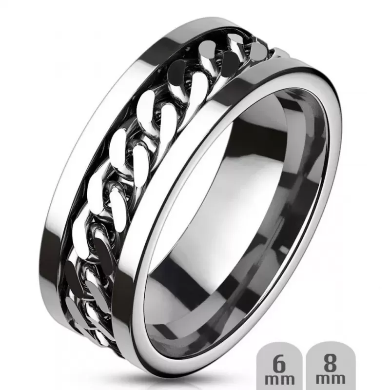 --Кольцо из стали TATIC --RSS-0260 с вращающейся цепочкой, для пар, для влюбленных