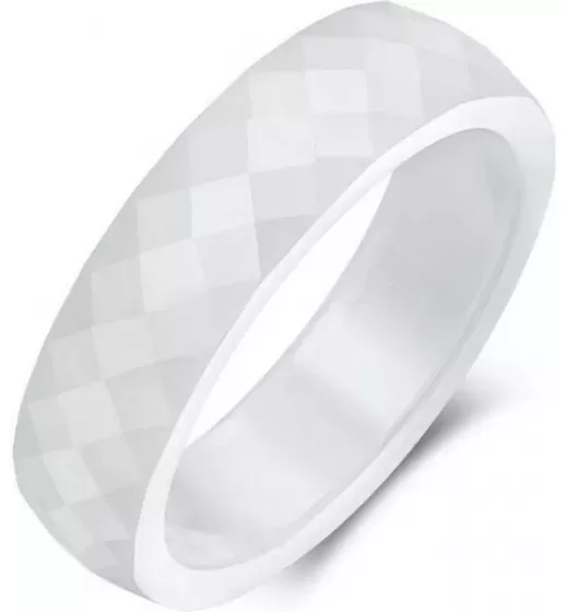 Белое кольцо из керамики Everiot RCM-0004, граненое, парное