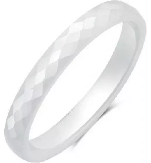 Белое кольцо из керамики Everiot RCM-0004, граненое, парное