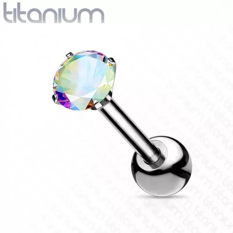 Титановая штанга Pirslab T23J04-AB для пирсинга хряща уха (хеликс, трагус) с фианитом