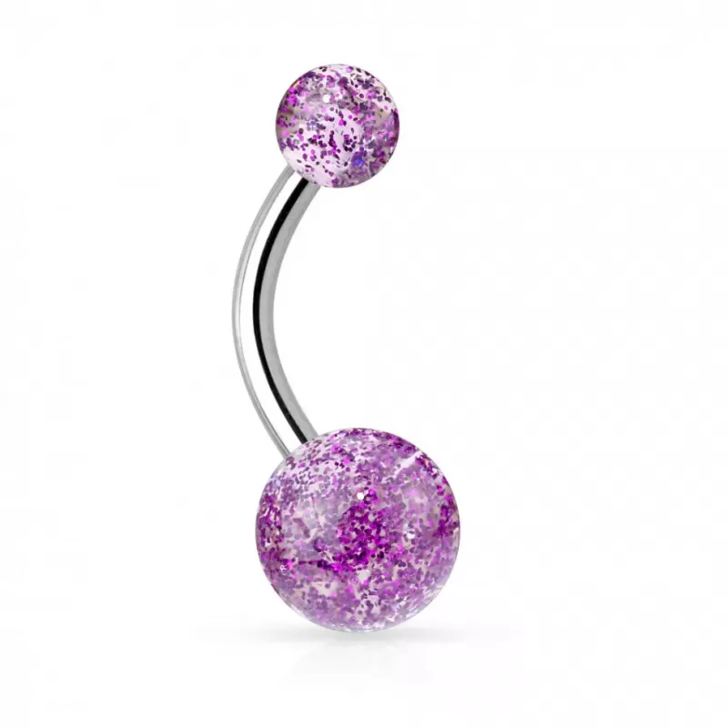 Серьга банан для пирсинга пупка из титана Pirslab --T23NL2-A с блестящими шариками из акрила