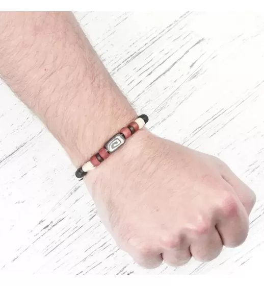 Браслет Everiot VD-MJ-1809 черно-белый с красными бусинами