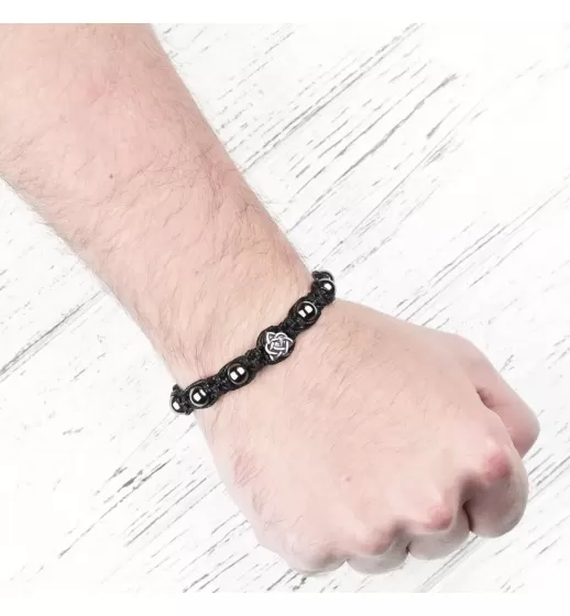 Мужской браслет Шамбала Everiot Select LNS-2253 из гематита с символом "Вечный узел"