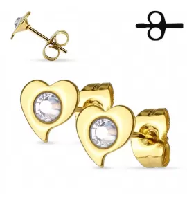 Серьги-гвоздики TATIC SE2910-GD в виде сердечек с фианитами