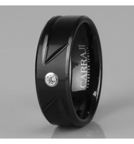 Черное кольцо мужское из карбида вольфрама CARRAJI RTU-107 с фианитом