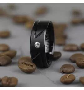 Черное кольцо мужское из карбида вольфрама CARRAJI RTU-107 с фианитом