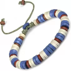 Браслет с бусинами из кости Everiot VD-MJ-1817 красно-синий с белыми бусинами