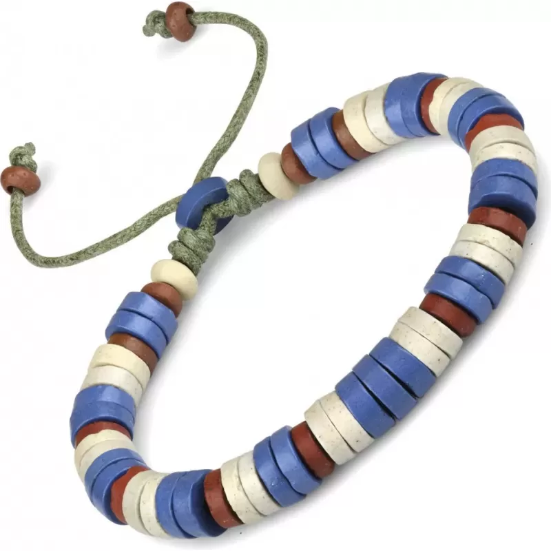 Браслет с бусинами из кости Everiot VD-MJ-1817 красно-синий с белыми бусинами