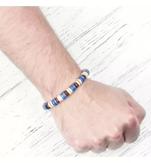Браслет с бусинами из кости Everiot VD-MJ-1817 красно-синий с белыми бусинами