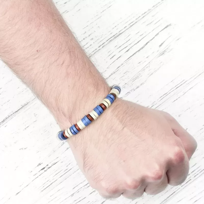 Браслет с бусинами из кости Everiot VD-MJ-1817 красно-синий с белыми бусинами