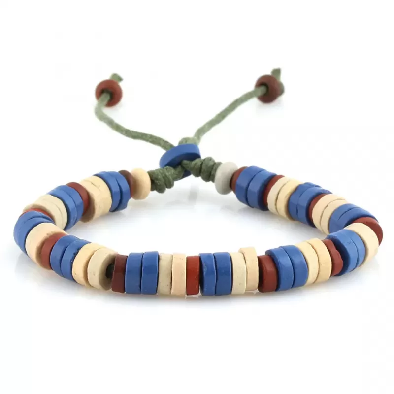 Браслет с бусинами из кости Everiot VD-MJ-1817 красно-синий с белыми бусинами