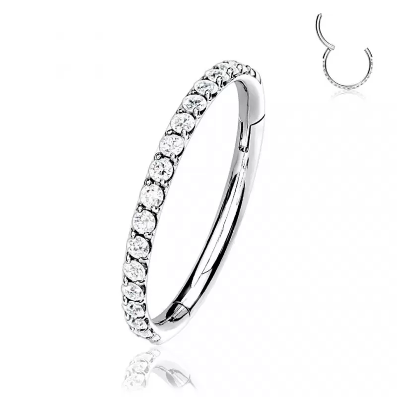 Кольцо кликер из титана с фианитами Pirslab RHT41 серьга для пирсинга септума, трагуса и хеликса, брови, губ (диаметр от 8 мм до 10 мм)