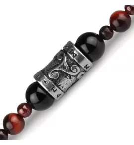 Мужской чокер Everiot Select LNS-3005 из граната, агата и камня бычий глаз с символом-оберегом "Трискель" и рунами