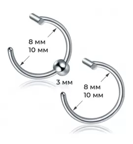Набор 2 шт. серьга для имитации пирсинга PiercedFish SET-RSFX-0022-ST из стали, на хрящ ух, хеликс, губу, нос