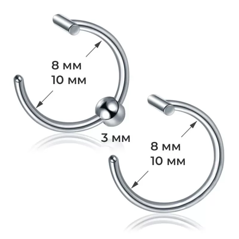Набор 2 шт. серьга для имитации пирсинга PiercedFish SET-RSFX-0022-ST из стали, на хрящ ух, хеликс, губу, нос