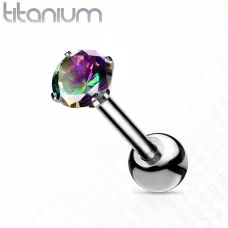 Титановая штанга Pirslab T23J04-VM для пирсинга хряща уха (хеликс, трагус) с фианитом