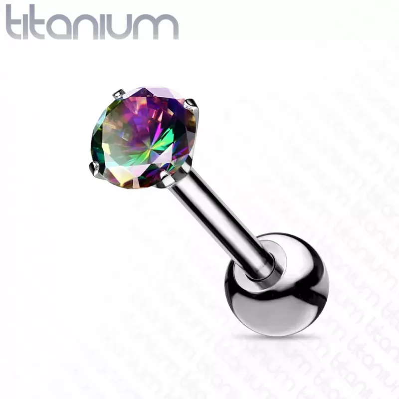 Титановая штанга Pirslab T23J04-VM для пирсинга хряща уха (хеликс, трагус) с фианитом