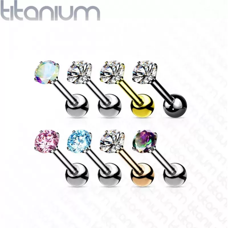 Титановая штанга Pirslab T23J04-VM для пирсинга хряща уха (хеликс, трагус) с фианитом