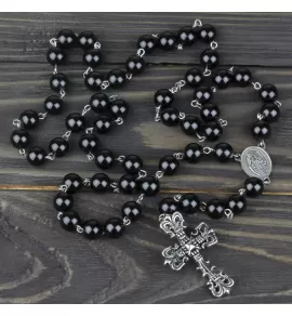 Мужской розарий из агата с католическим крестом Everiot Select --LNS-3079