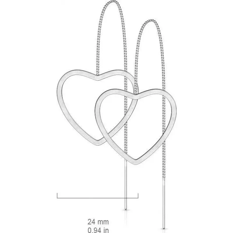 Серьги-протяжки женские из стали TATIC SE3647 с сердцем