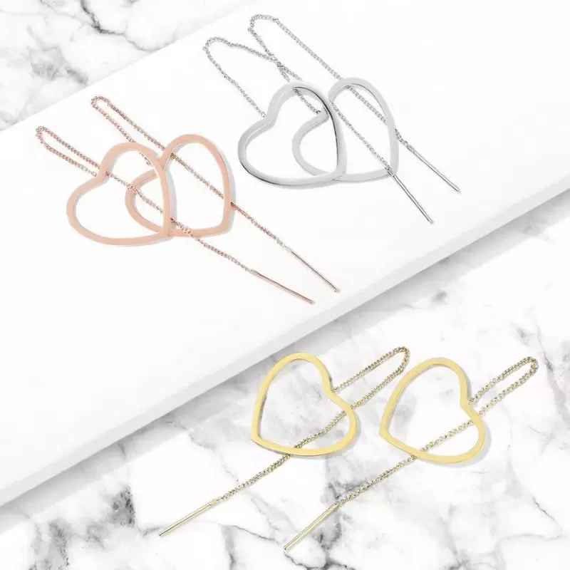 Серьги-протяжки женские из стали TATIC SE3647 с сердцем