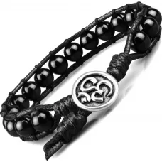 Плетеный браслет Everiot Select из агата и вощеного шнура LNS-3114 со знаком "Ом"