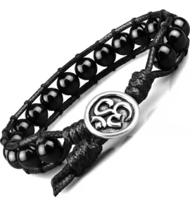 Плетеный браслет Everiot Select из агата и вощеного шнура LNS-3114 со знаком "Ом"