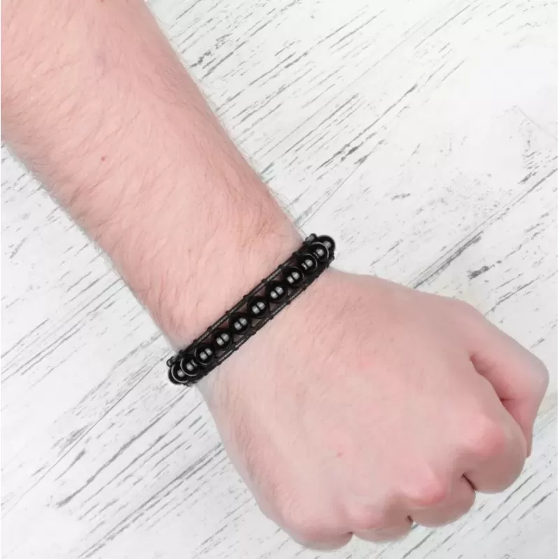 Плетеный браслет Everiot Select из агата и вощеного шнура LNS-3114 со знаком "Ом"