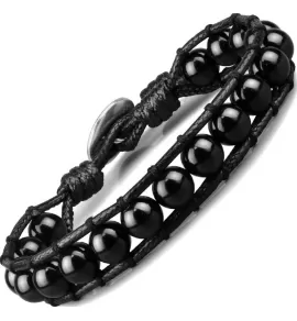 Плетеный браслет Everiot Select из агата и вощеного шнура LNS-3114 со знаком "Ом"