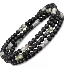 Браслет в три оборота на резинке Everiot Select LNS-2023 из оникса и лабрадорита