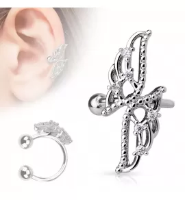 Серьга кафф (клипса) на хрящ уха, хеликс с бабочкой и фианитами TATIC EC14742-C имитация пирсинга хряща уха