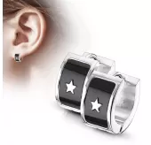 Круглые серьги из стали со звездой и черной эмалью Spikes SE3533