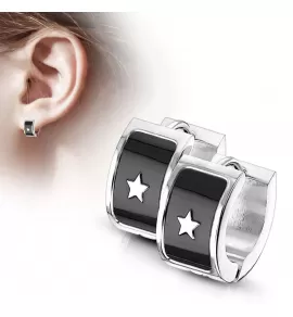 Круглые серьги из стали со звездой и черной эмалью Spikes SE3533