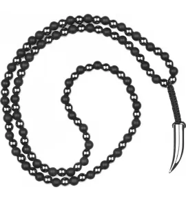 Мужской розарий на шею Everiot Select LNS-3035 из агата и гематита с подвеской "Клык"