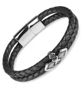 Мужской кожаный браслет Everiot Select LNS-5036 с крестом