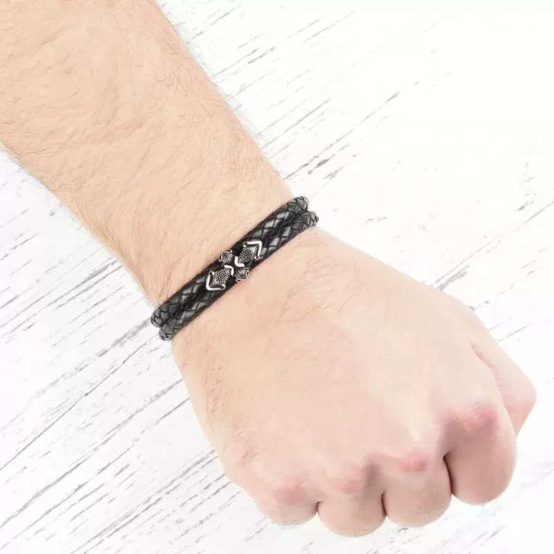 Мужской кожаный браслет Everiot Select LNS-5036 с крестом