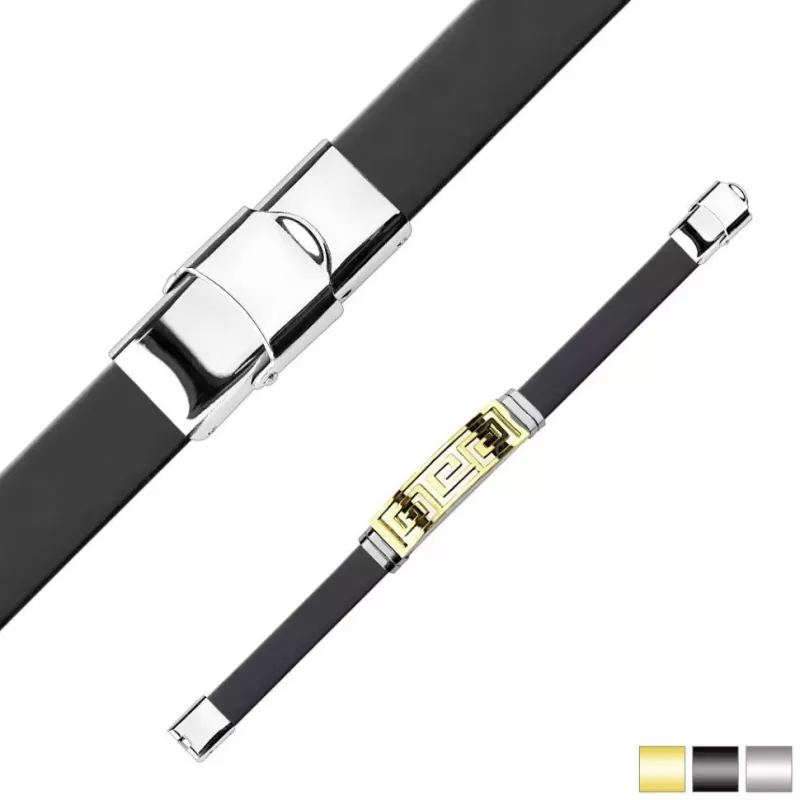 Мужской браслет TATIC SSBM-0909-ST из каучука и стали с греческим меандром