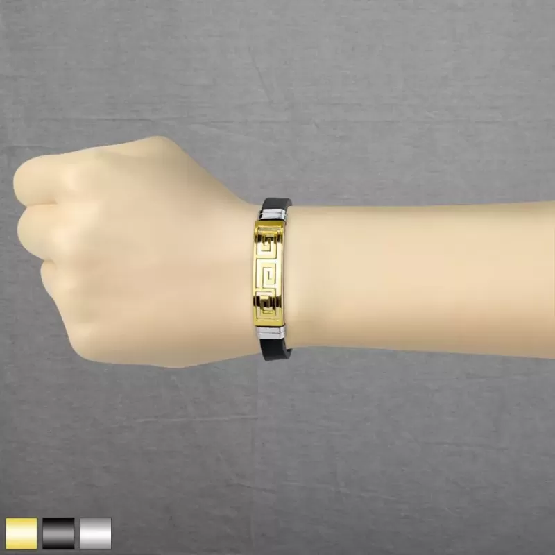 Мужской браслет TATIC SSBM-0909-ST из каучука и стали с греческим меандром