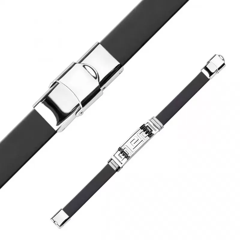 Мужской браслет TATIC SSBM-0909-ST из каучука и стали с греческим меандром