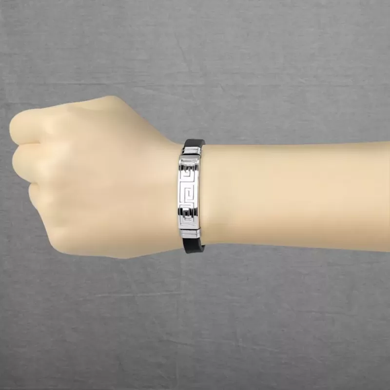 Мужской браслет TATIC SSBM-0909-ST из каучука и стали с греческим меандром