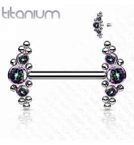 Титановая штанга для пирсинга сосков Pirslab TIK09-VM с фианитами