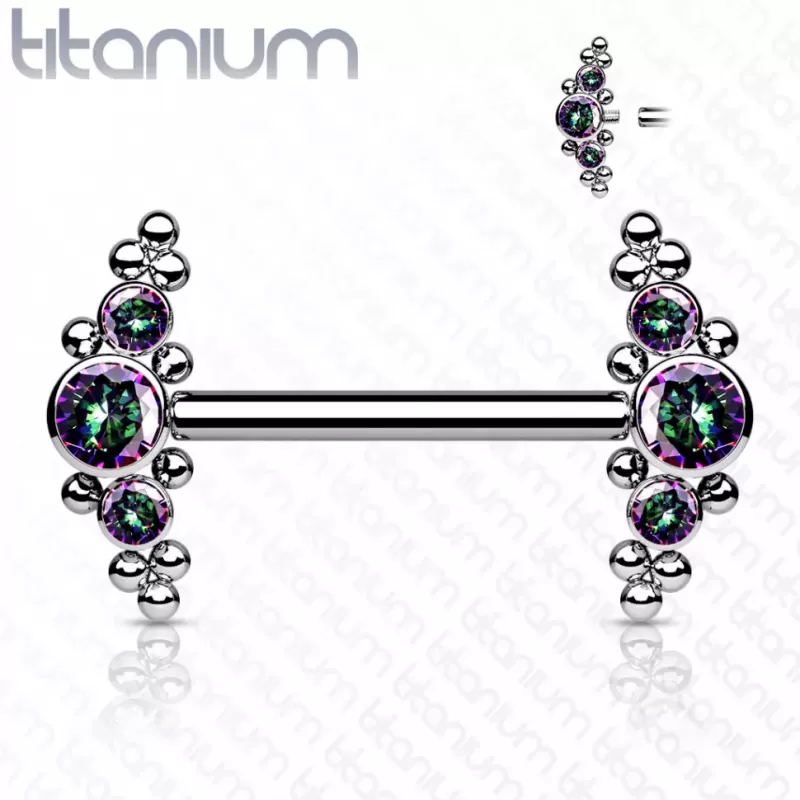 Титановая штанга для пирсинга сосков Pirslab TIK09-VM с фианитами